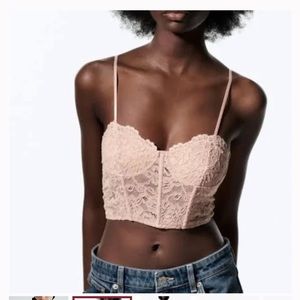 NWT Zara Pink Beige Corset style embroidered top. Size M